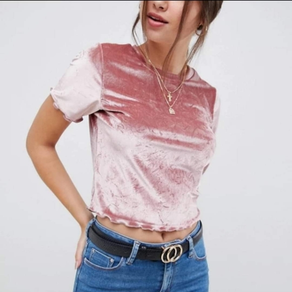 ASOS Tops - ASOS Velvet Lettuce Trim Crop Top